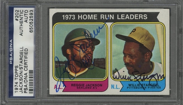 1974 Topps #202 "1973 Home Run Leaders" Multi-Signed Card - Signed by Both HOF Players - PSA/DNA Authentic